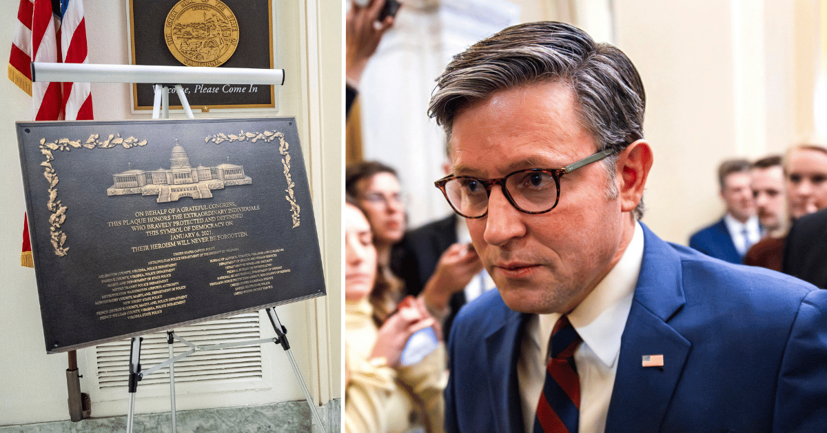 Split photo of replica plaque, Mike Johnson