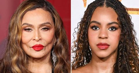 Split photo of Tina Knowles and Blue Ivy Carter.