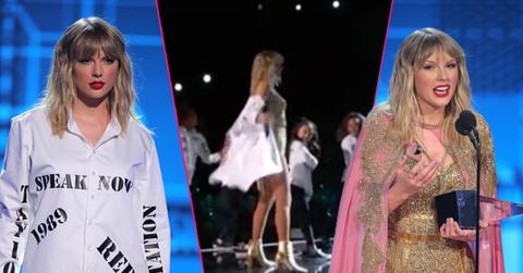 Taylor Swift Strips Off Shirt With Old Album Names At AMAs