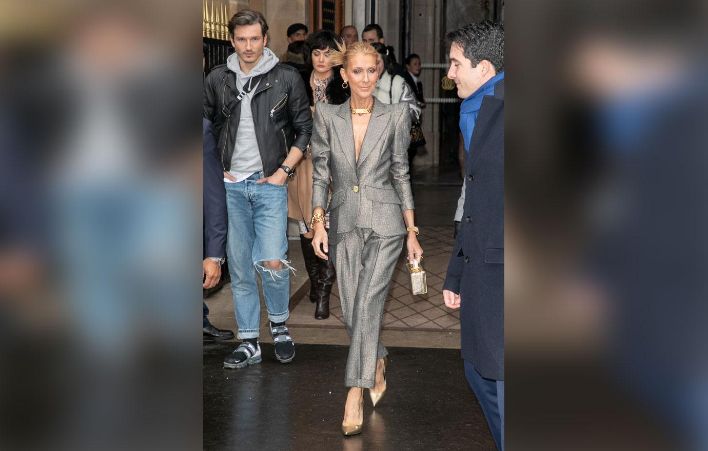 Celine Dion Scary Skinny Grey Suit Paris