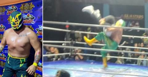 Photo of Hijo de Fishman. Screenshot of alleged piledriver move.