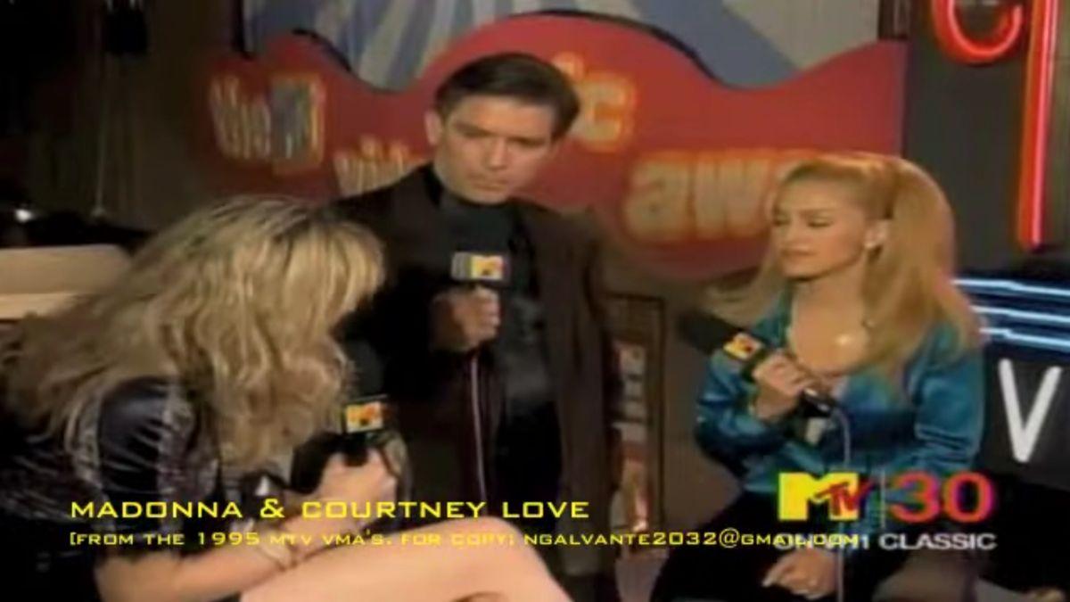 Photo of Courtney Love, Madonna and Kurt Loder