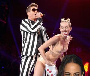 // robin thicke and miley cyrus perform during gettyimages