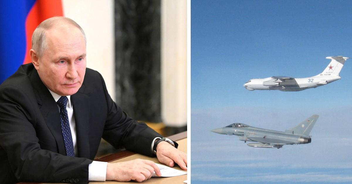 Composite photo of Vladimir Putin, fighter jets.