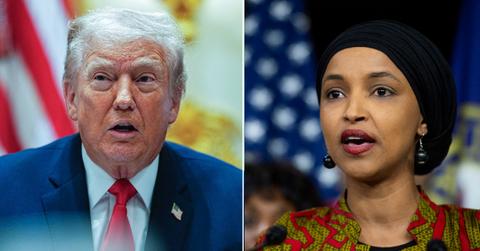Split photo of Donald Trump, Ilhan Omar