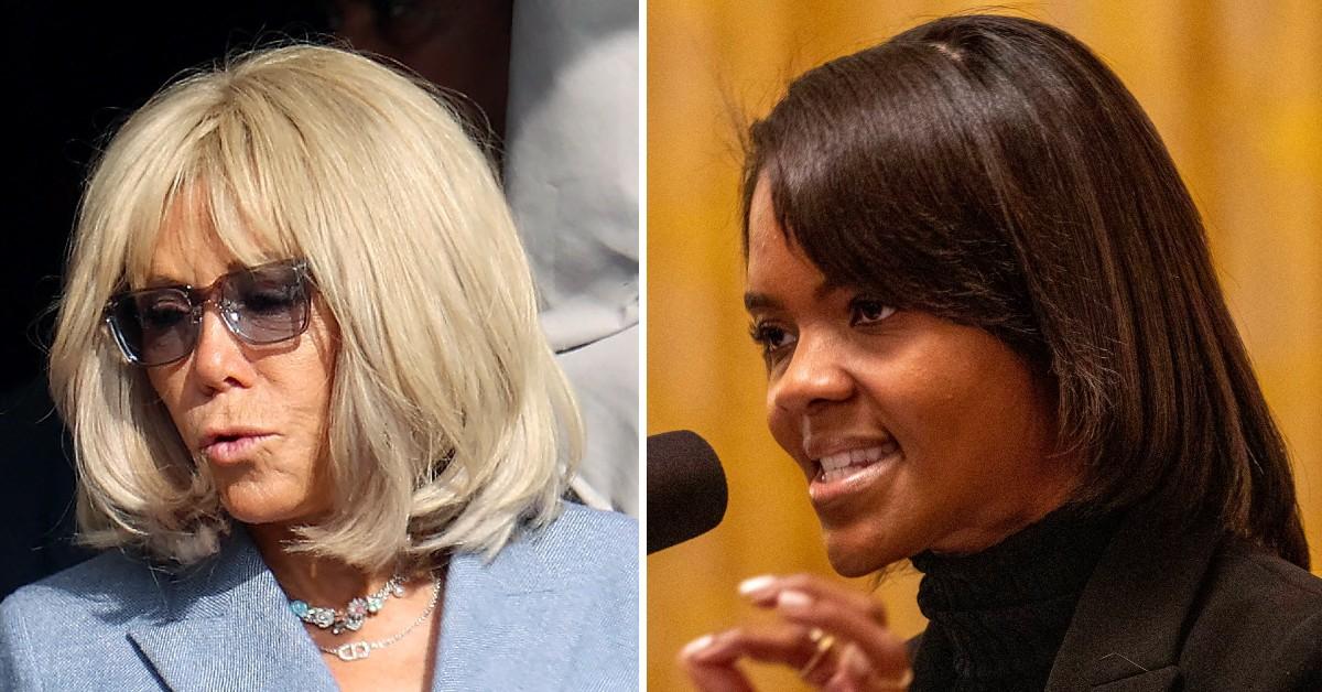 Split photo of Brigitte Macron, Candace Owens