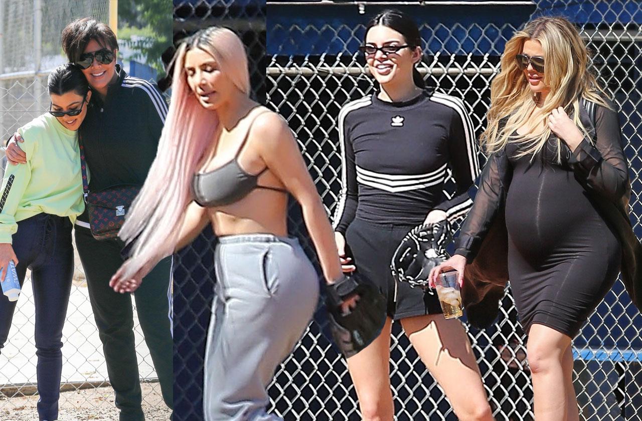 Kim Kardashian Wears Bra Top & Yeezy at Family Softball Game – Footwear News