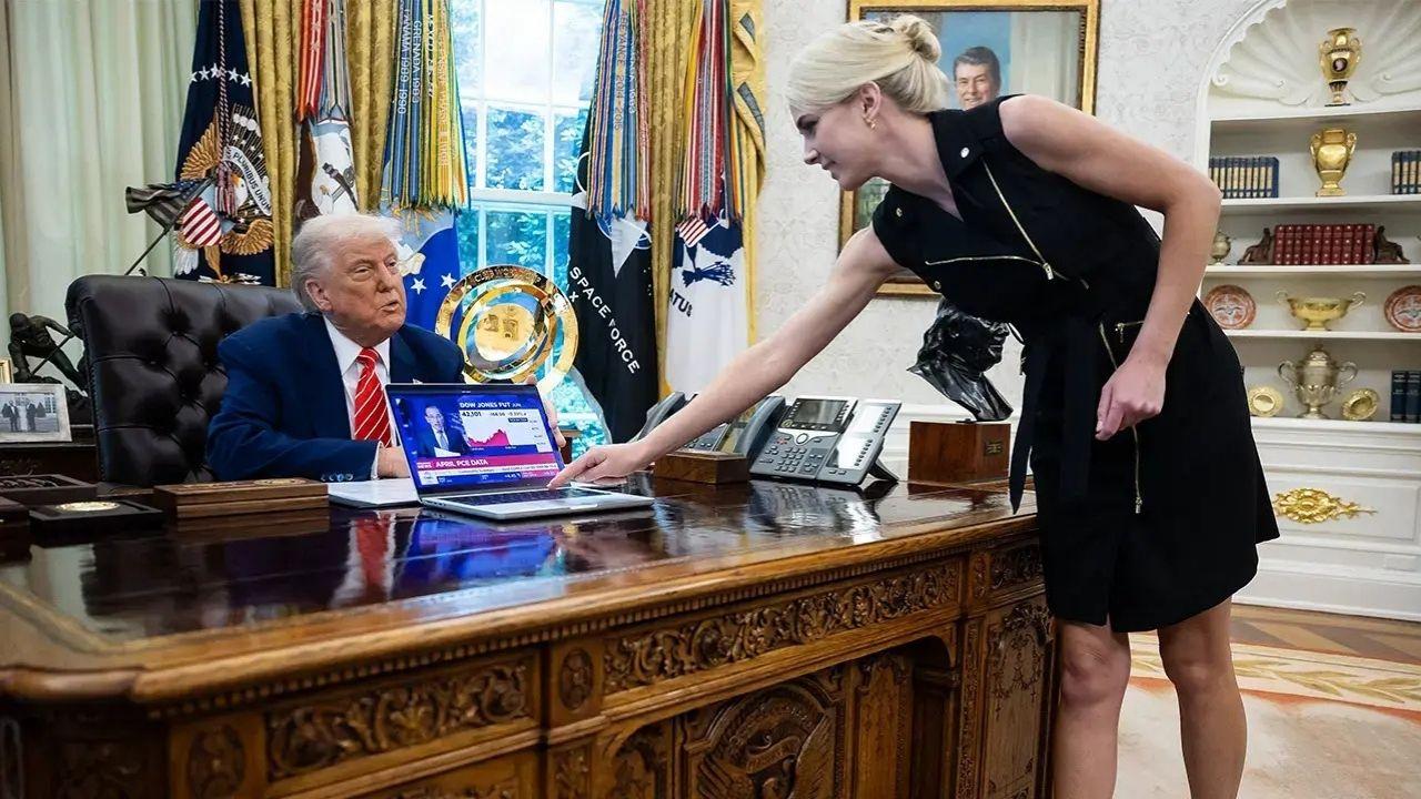 A photo of Natalie Harp and Donald Trump