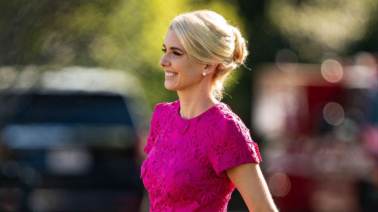 image of Donald Trump's 'human printer' Natalie Harp has become a constant presence alongside the president.
