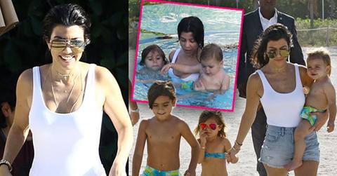 //Kourtney Kardashian Swimsuit Pool Kids Baby Reign pp