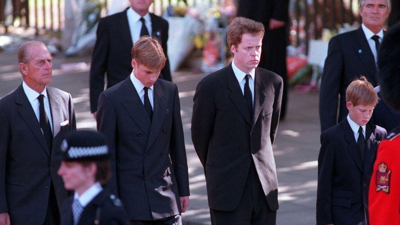 Photo of Prince Philip, Prince William, Lord Charles Althorp and Prince Harry 
