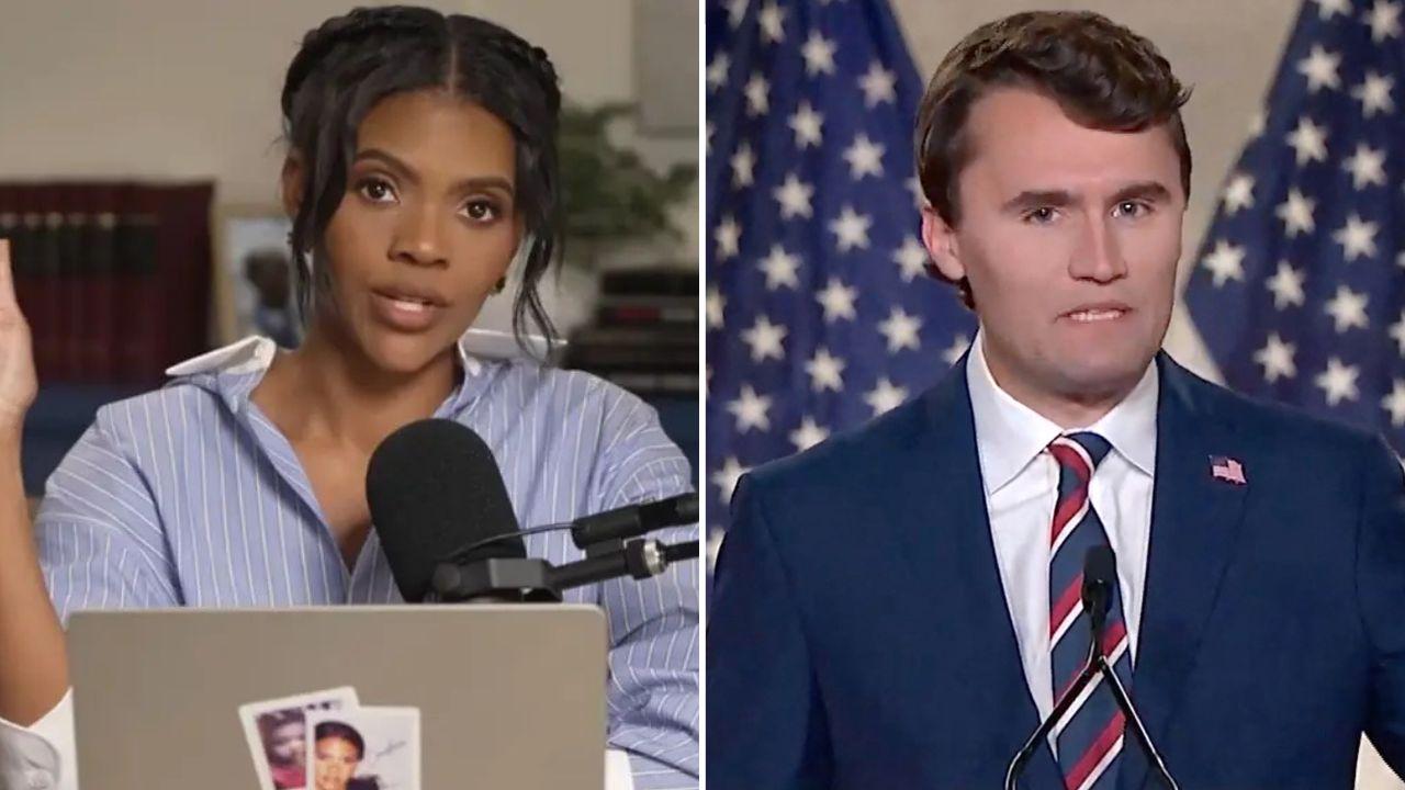 A photo of Candace Owens alongside a photo of Charlie Kirk