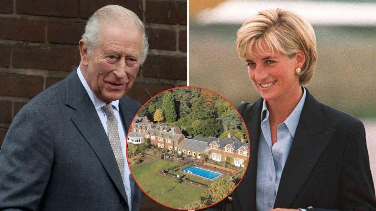 Split photo of King Charles, Princess Diana and park House