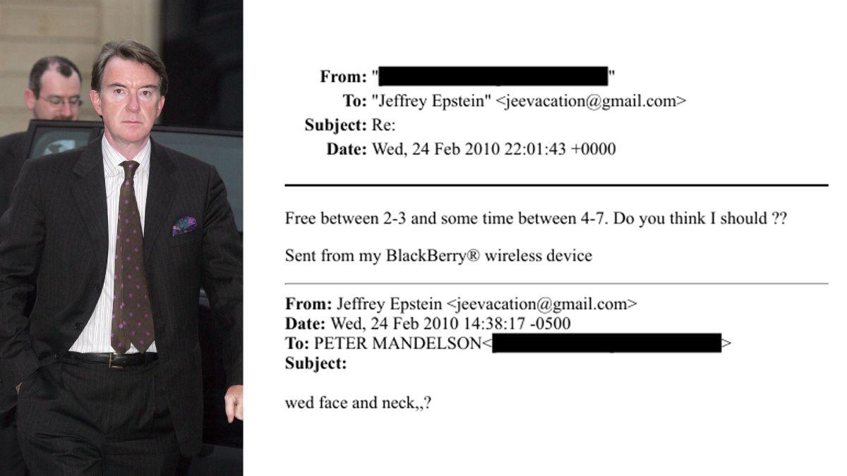 Photo of Peter Mandelson and his email