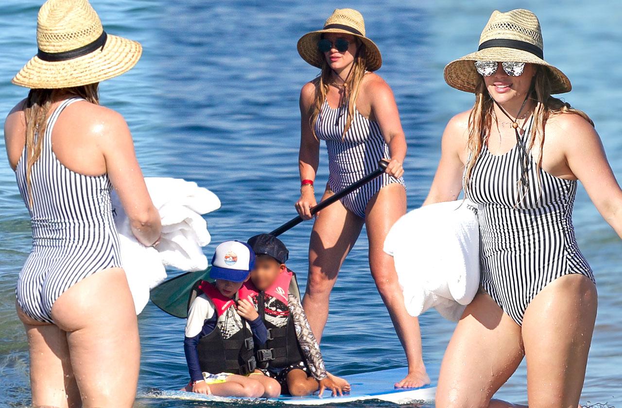 //Hilary duff toned paddleboarding son luca pp