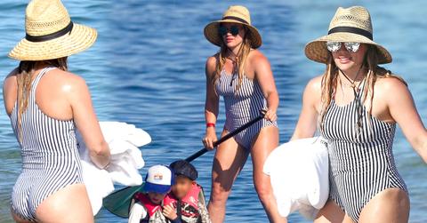 //Hilary duff toned paddleboarding son luca pp