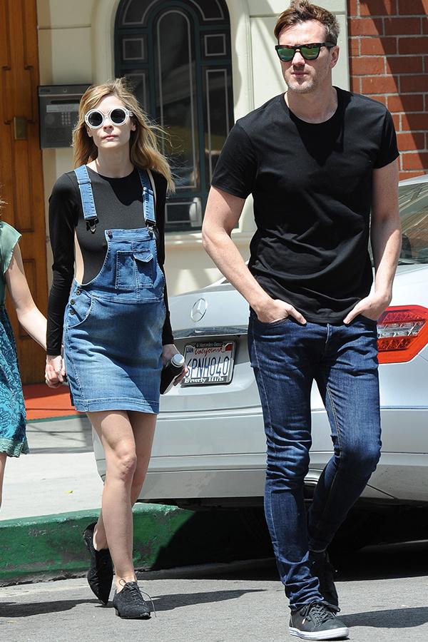 //jaime king baby bump overalls nip slip