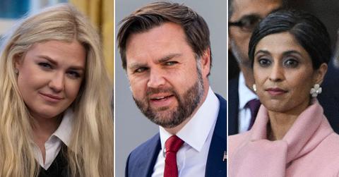 Split photo of Erika Kirk, J.D. Vance, Usha Vance