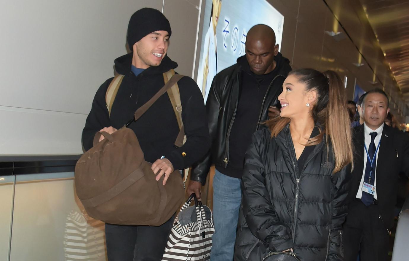 Ariana Grande and boyfriend dancer Ricky Alvarez are seen upon arrival at Haneda Airport on April 11, 2016 in Tokyo, Japan.