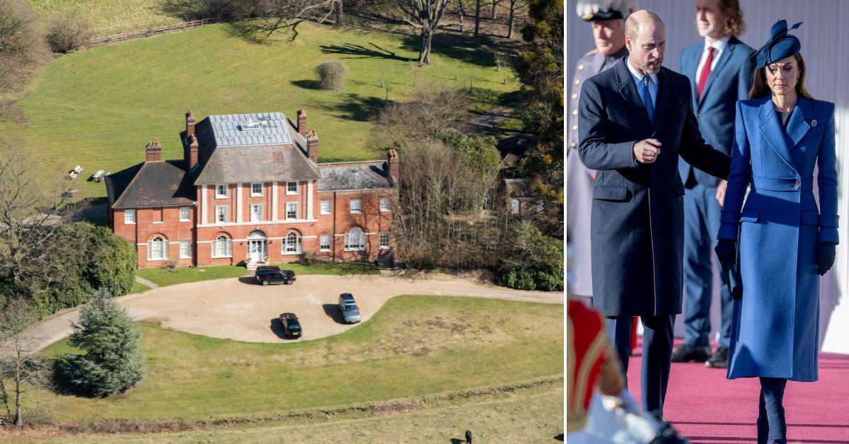 Split photo of Forest Lodge and Prince William with Kate Middleton
