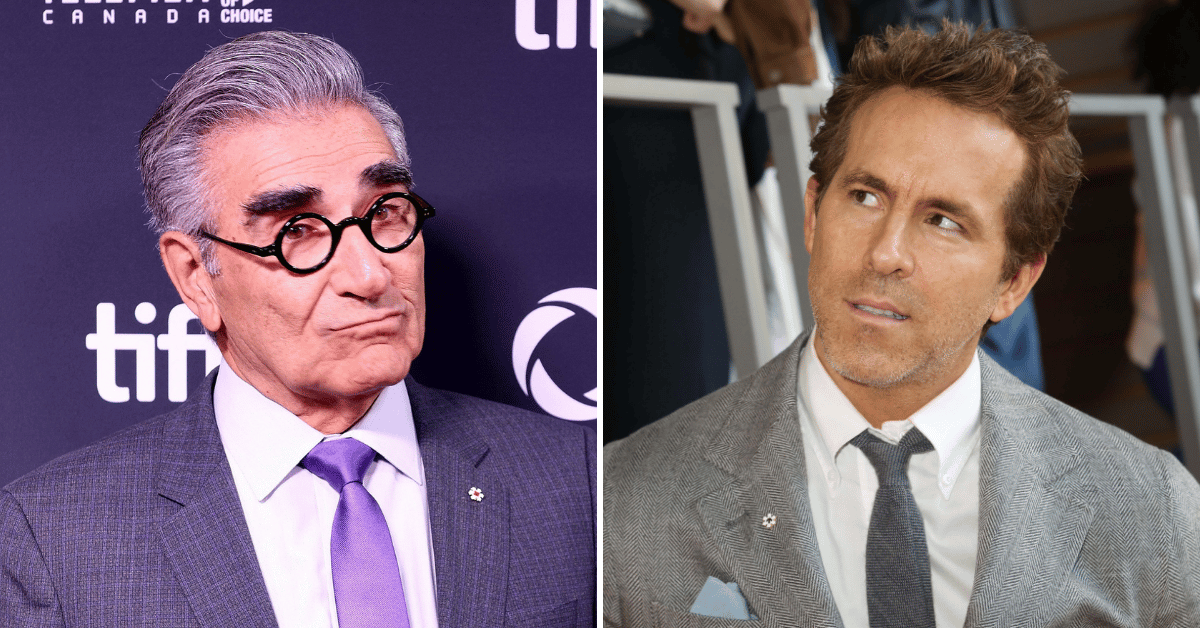 Split photo of Eugene Levy and Ryan Reynolds