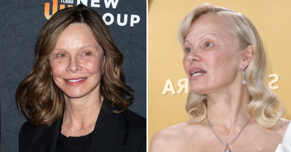 Split photo of Calista Flockhart, Pamela Anderson