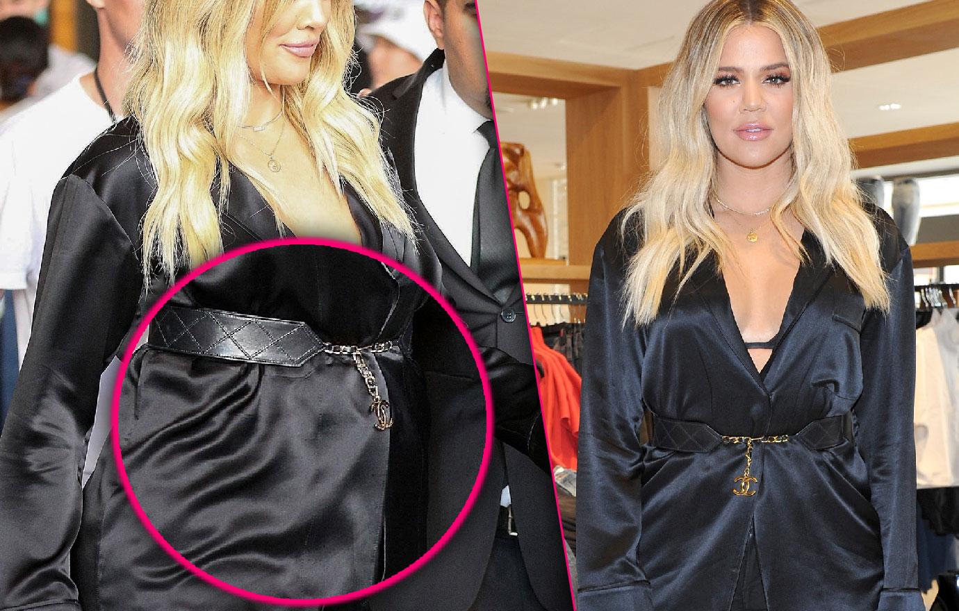 Pregnant Khloe Kardashian Covers Baby Bump During Promotional Appearance