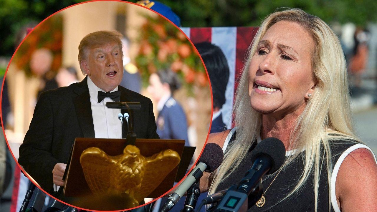 Split image of Donald Trump and Marjorie Taylor Greene