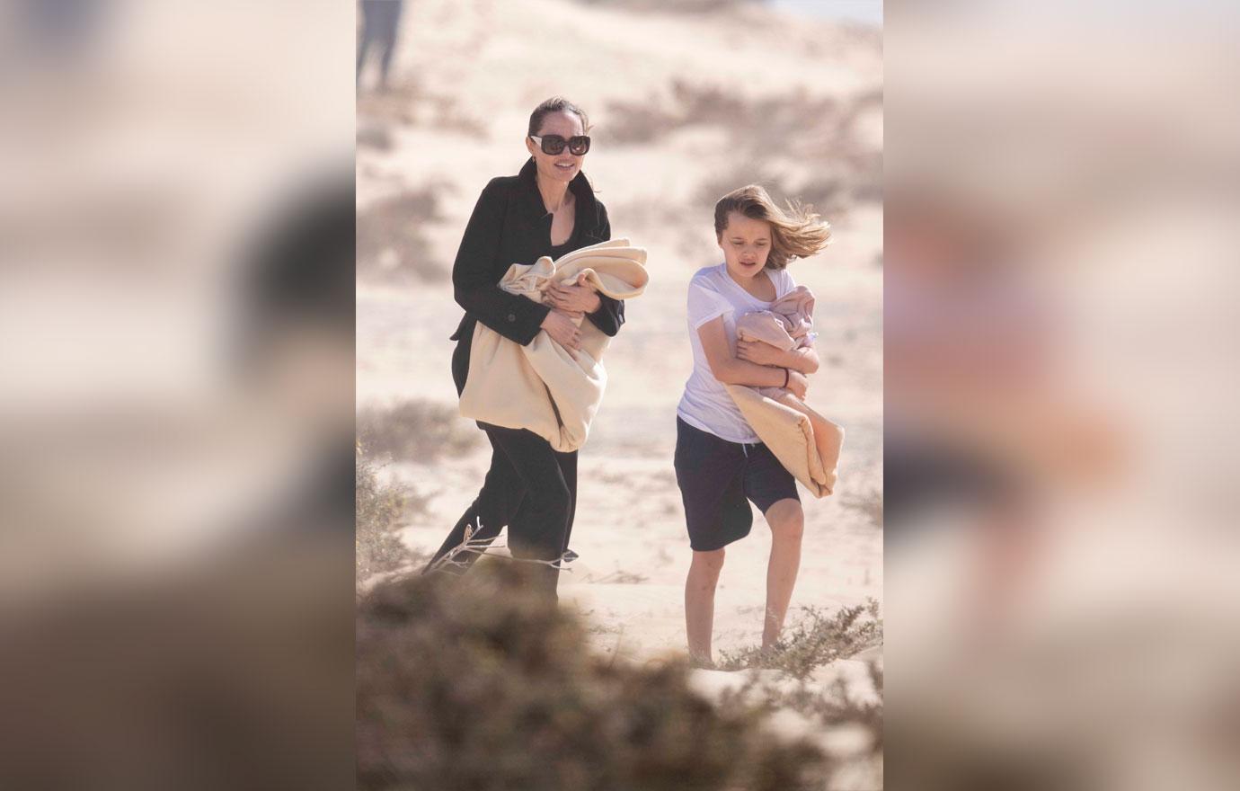 Angelina Jolie And Kids Enjoy Beach Without Maddox