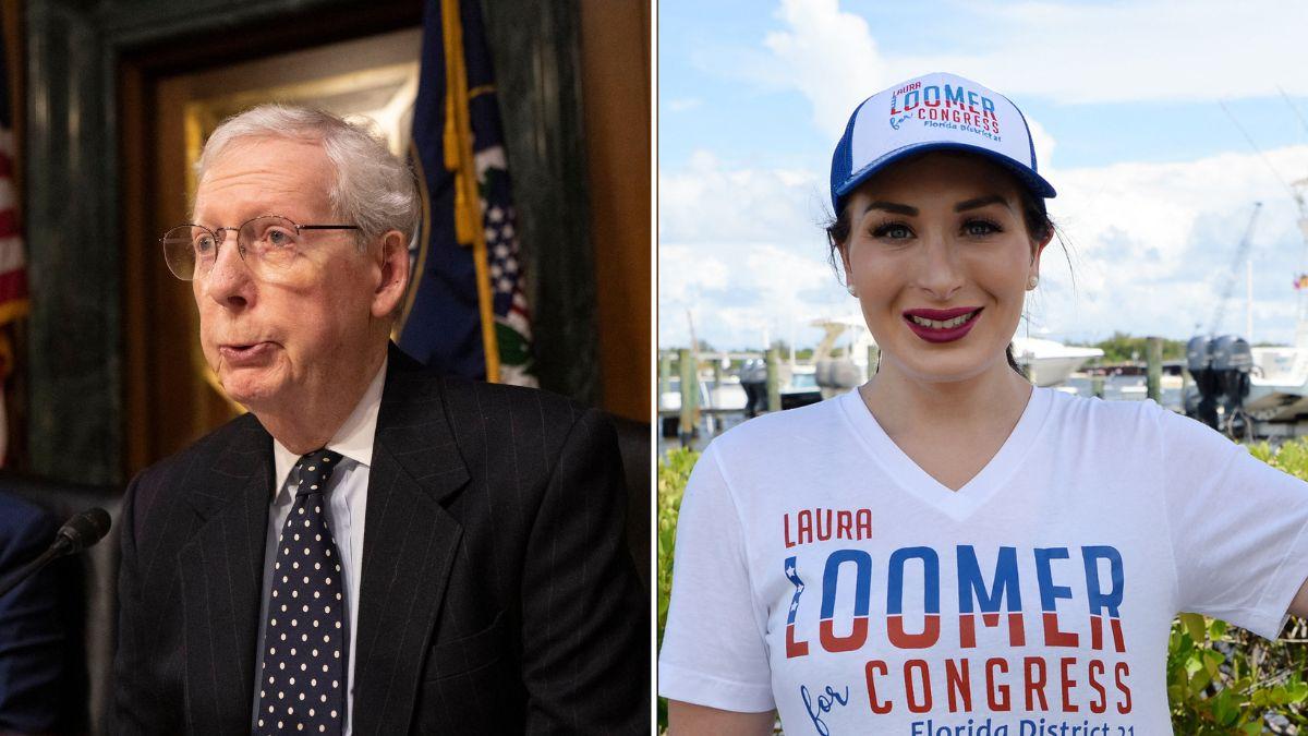 A photo of Mitch McConnell alongside a photo of Laura Loomer