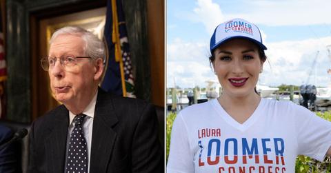 A photo of Mitch McConnell alongside a photo of Laura Loomer