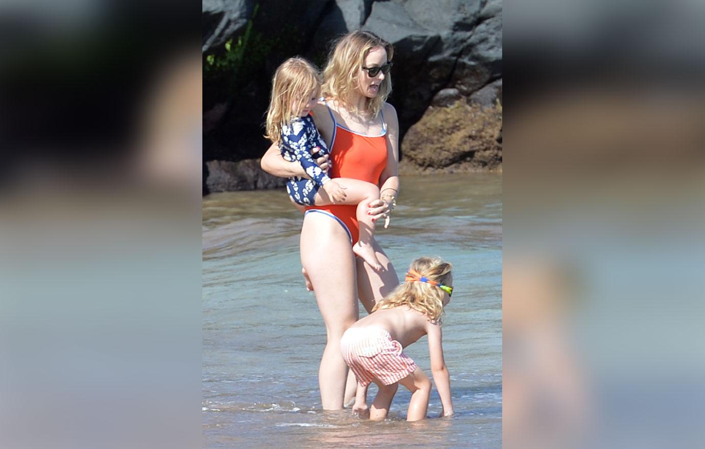 Olivia Wilde Wears Orange Swimsuit During Beach Day With Kids