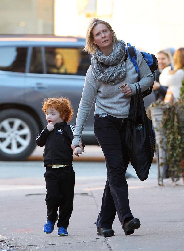 Cynthia Nixon Walks Son Home