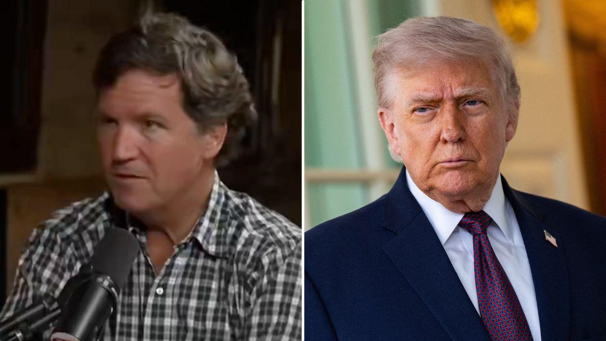 split image of Tucker Carlson and Donald Trump
