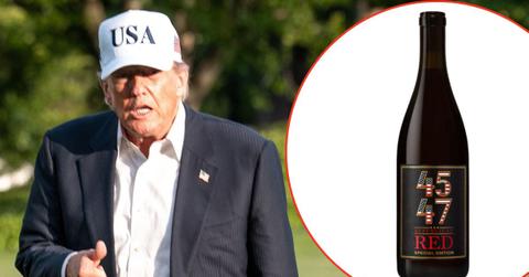 Split photos of Donald Trump and '45-47' Pinot Noir