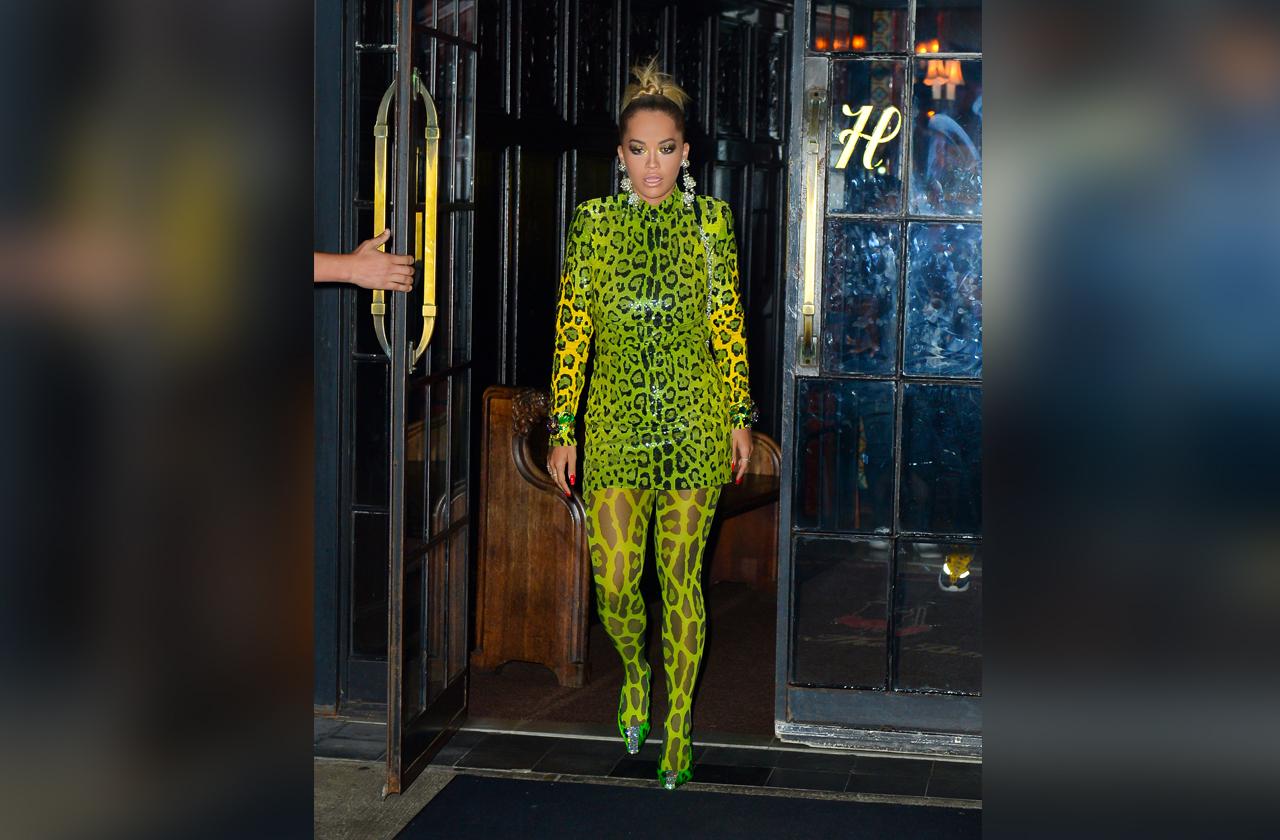 Rita Ora Green Leopard Print Bodysuit