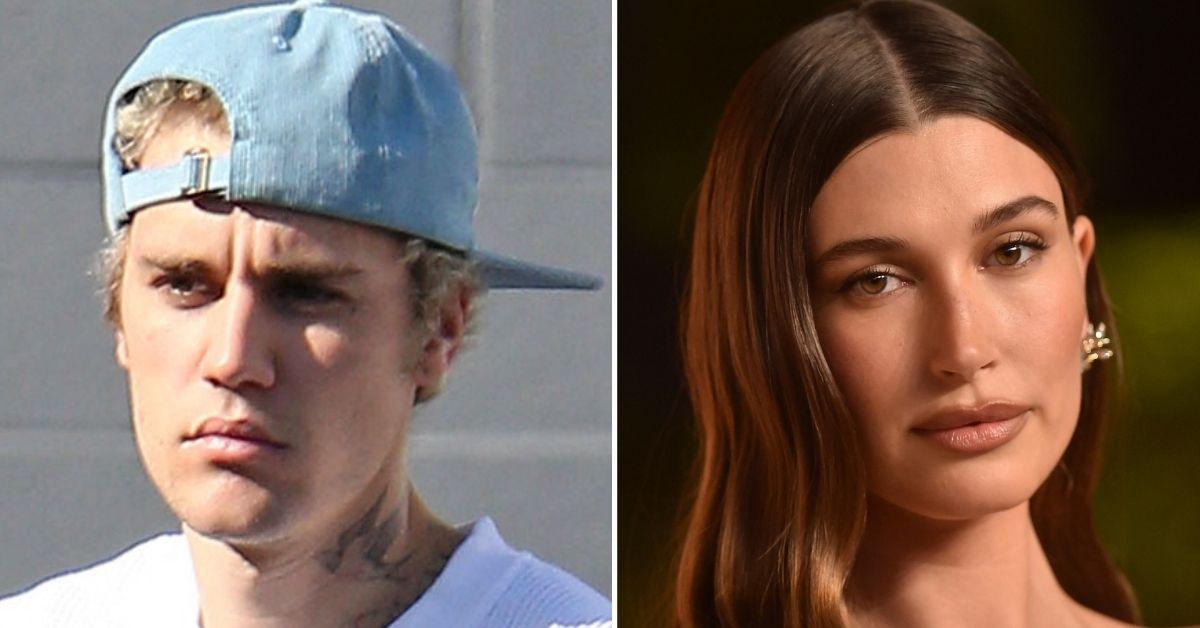 Split photo of Justin and Hailey Bieber.