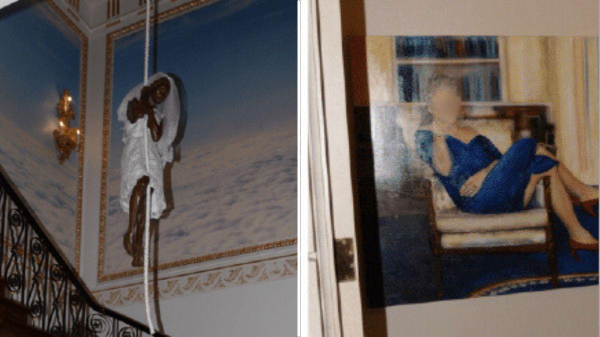 Photo of a bride broze sculpture and a portrait depicting Bill Clinton