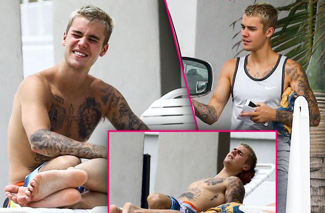 //justin bieber shirtless pool miami pp