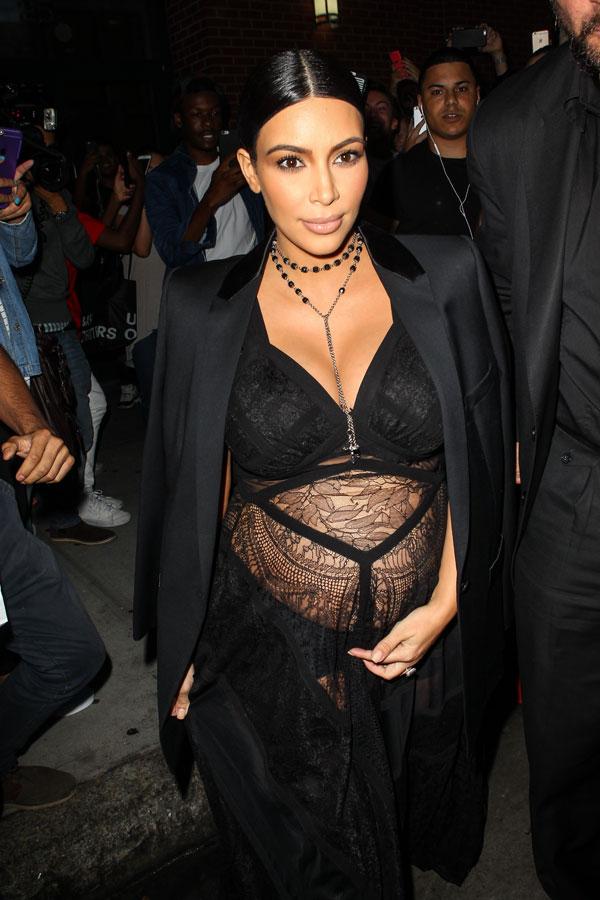 Kim Kardashian Pregnant Baby Bump Crop Top Sheer Bondage NYC