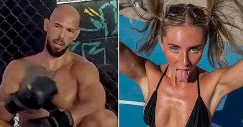 Split photo of Andrew Tate, Bonnie Blue