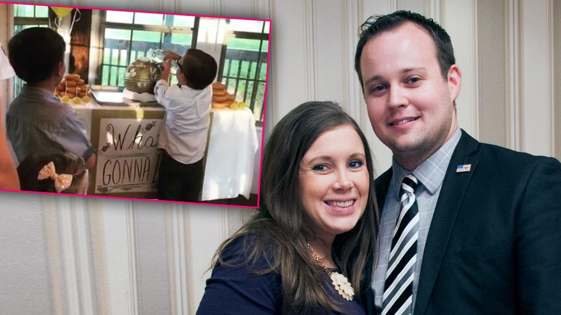 Josh Anna Duggar Smiling with Inset of Gender Reveal Party