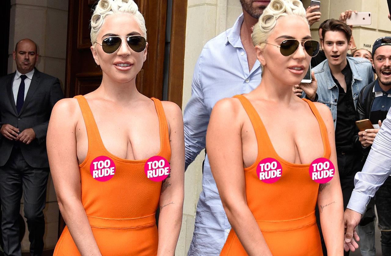 Wardrobe Malfunction! Lady Gaga Shows Nipples In Orange Dress