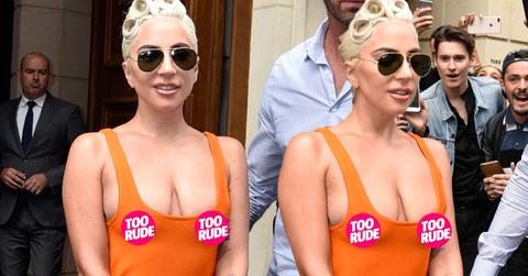 Lady Gaga Wardrobe Malfunction Nipples Orange Dress