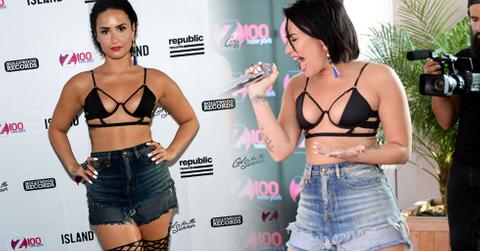 Demi Lovato Bra Fishnet Boots