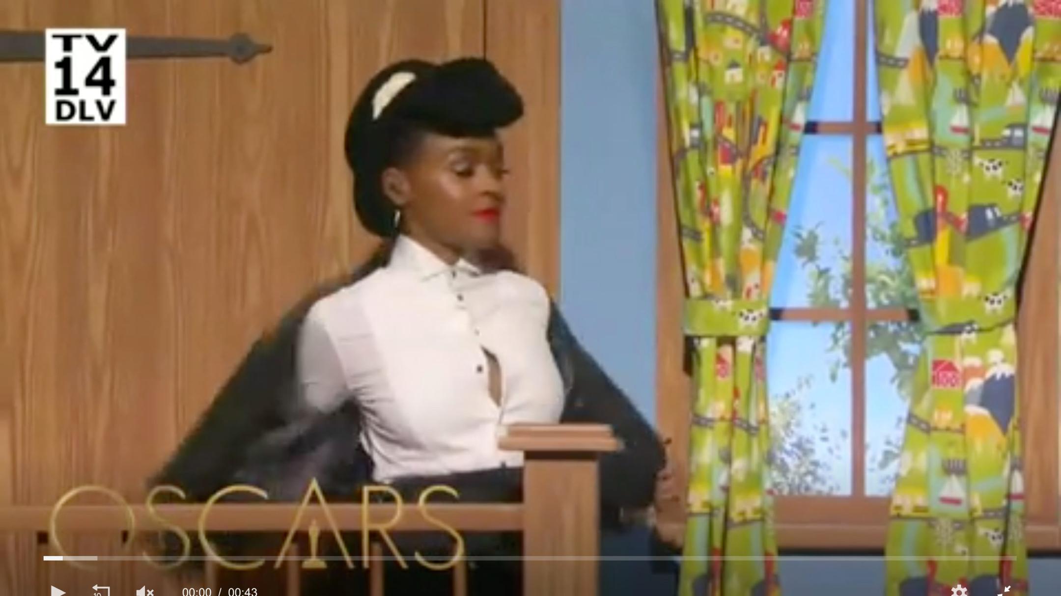 Janelle Monae's Blouse Button Pops Open During Oscars