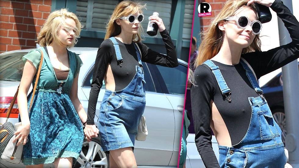 Jaime King Baby Bump Overalls Nip Slip