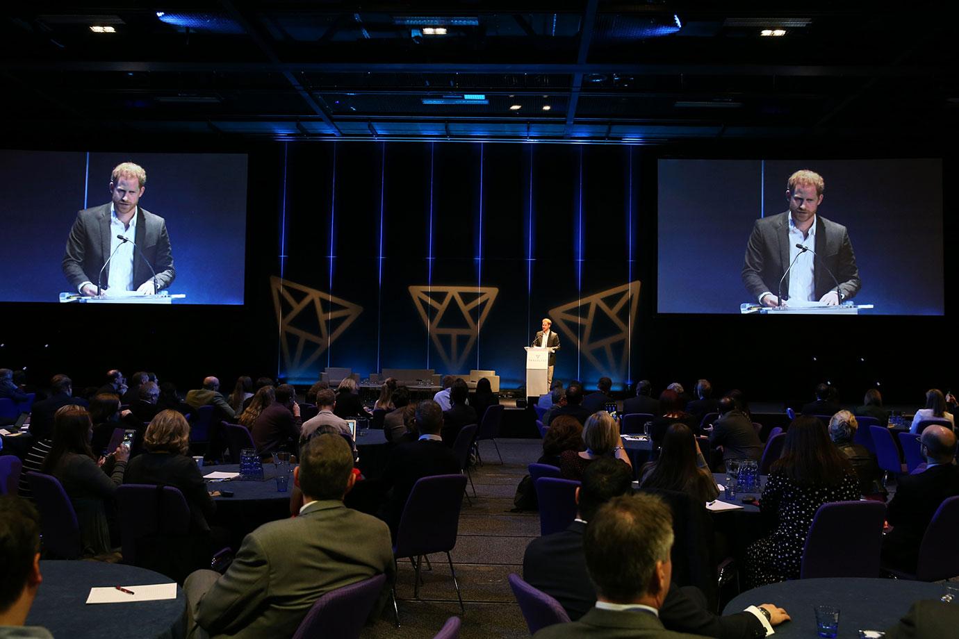 Prince Harry, Duke of Sussex, speaking at a sustainable tourism summit at the Edinburgh International Conference Centre.