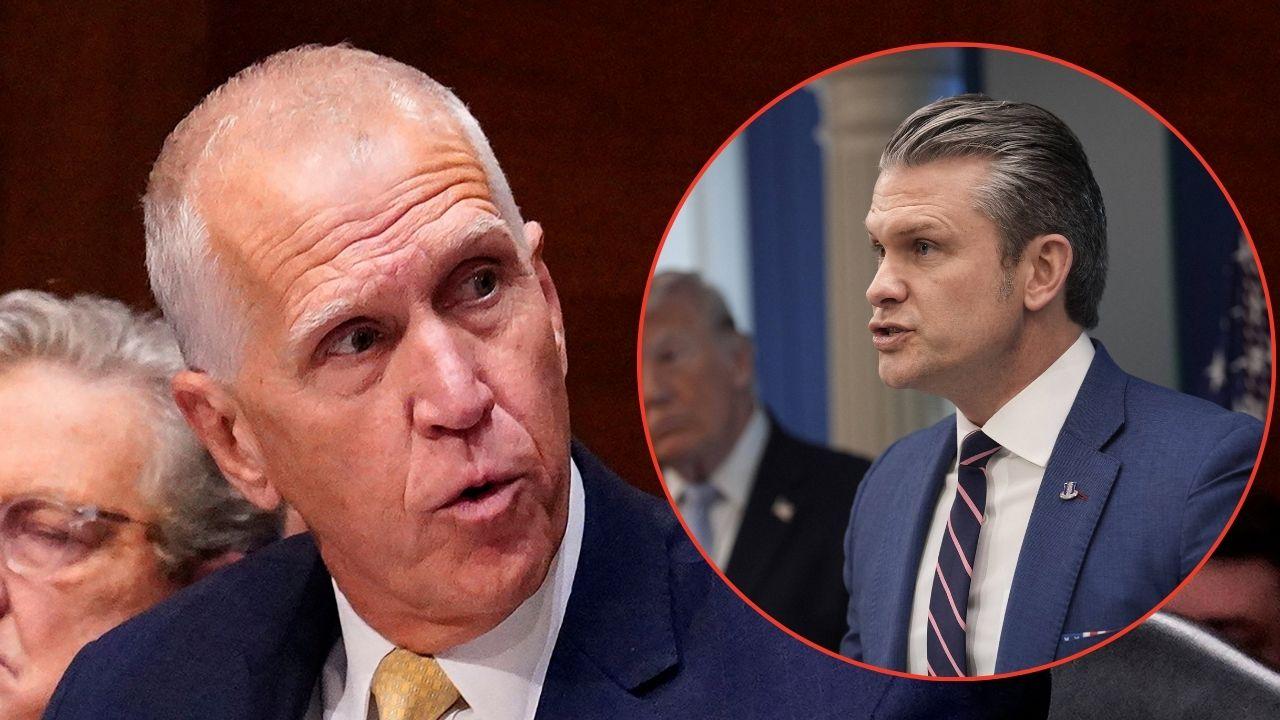 Split image of Thom Tillis and Pete Hegseth