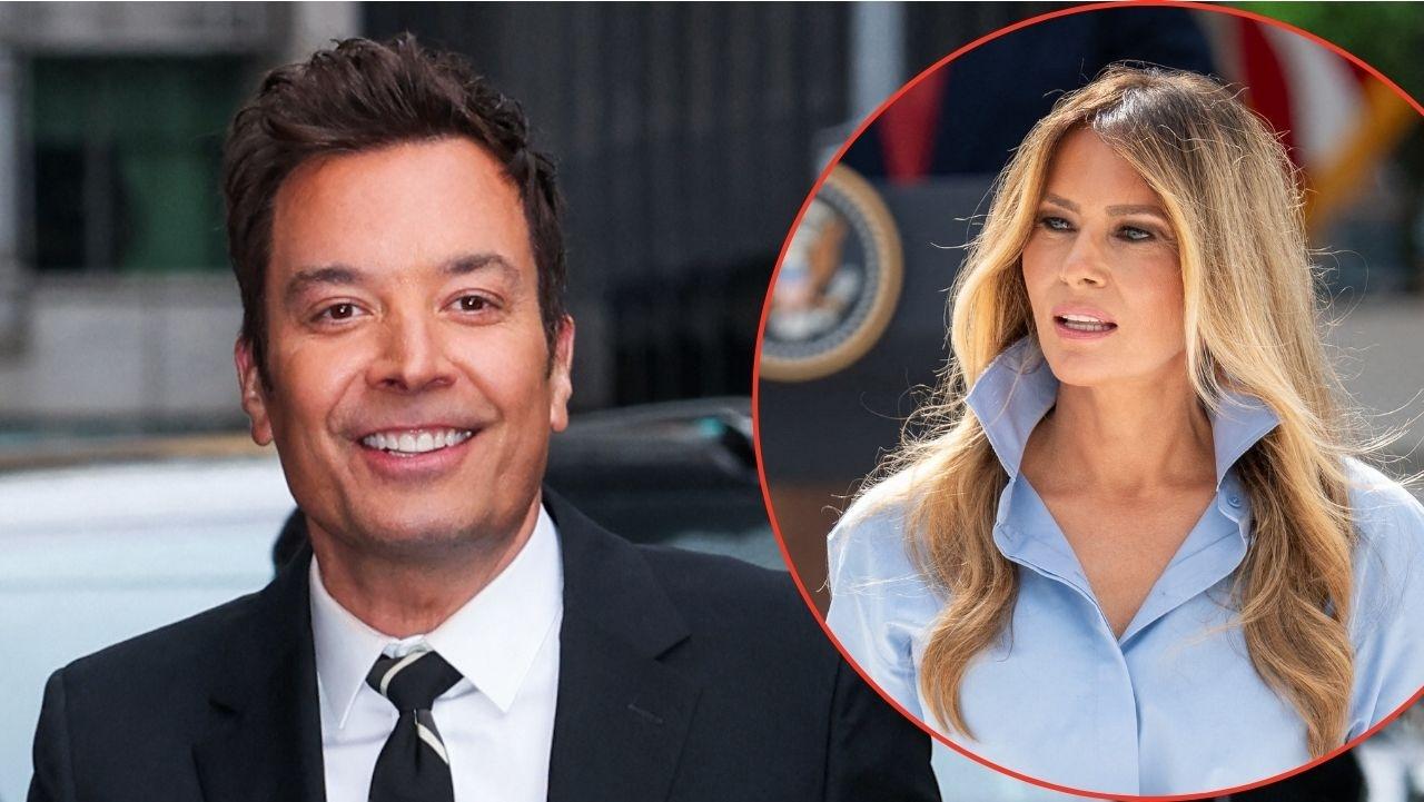 Split image of Jimmy Fallon and Melania Trump